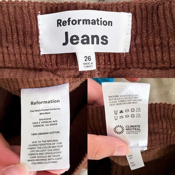 Reformation Skirt Elia Patch Pocket Corduroy Mini High-Waisted Cafe 26 NWT - Picture 5 of 7